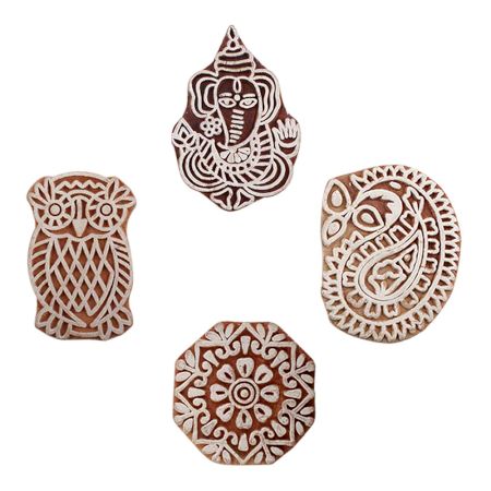 Set of 4 Piece New Mix Wooden Printing Blocks